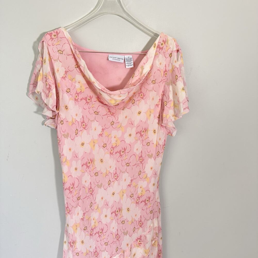 Jaclyn Smith Silk Floral Midi Dress Pink Cottagecore Prairie Flutter 18 Fairy - Picture 3 of 6